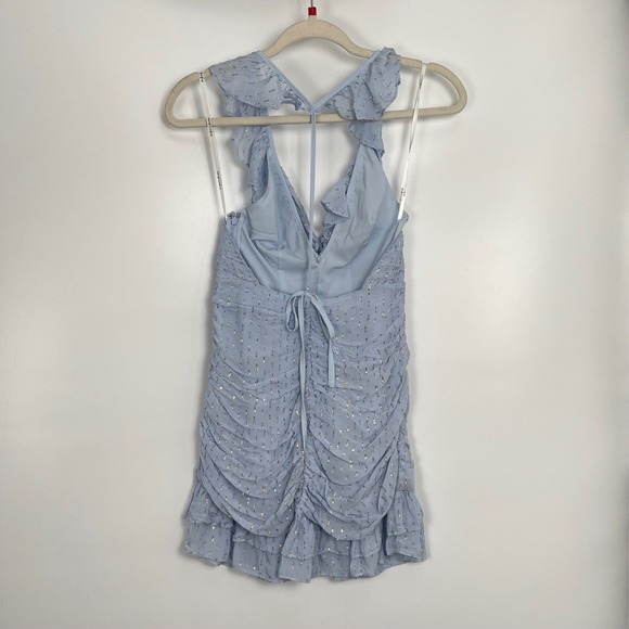Love & Lemons Women's Baby Blue Ruffle V-Neck Chantal Mini Dress Size XS - Picture 12 of 13